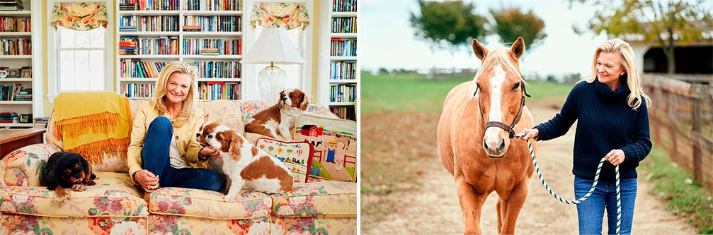 Lisa Scottoline with dogs and horse