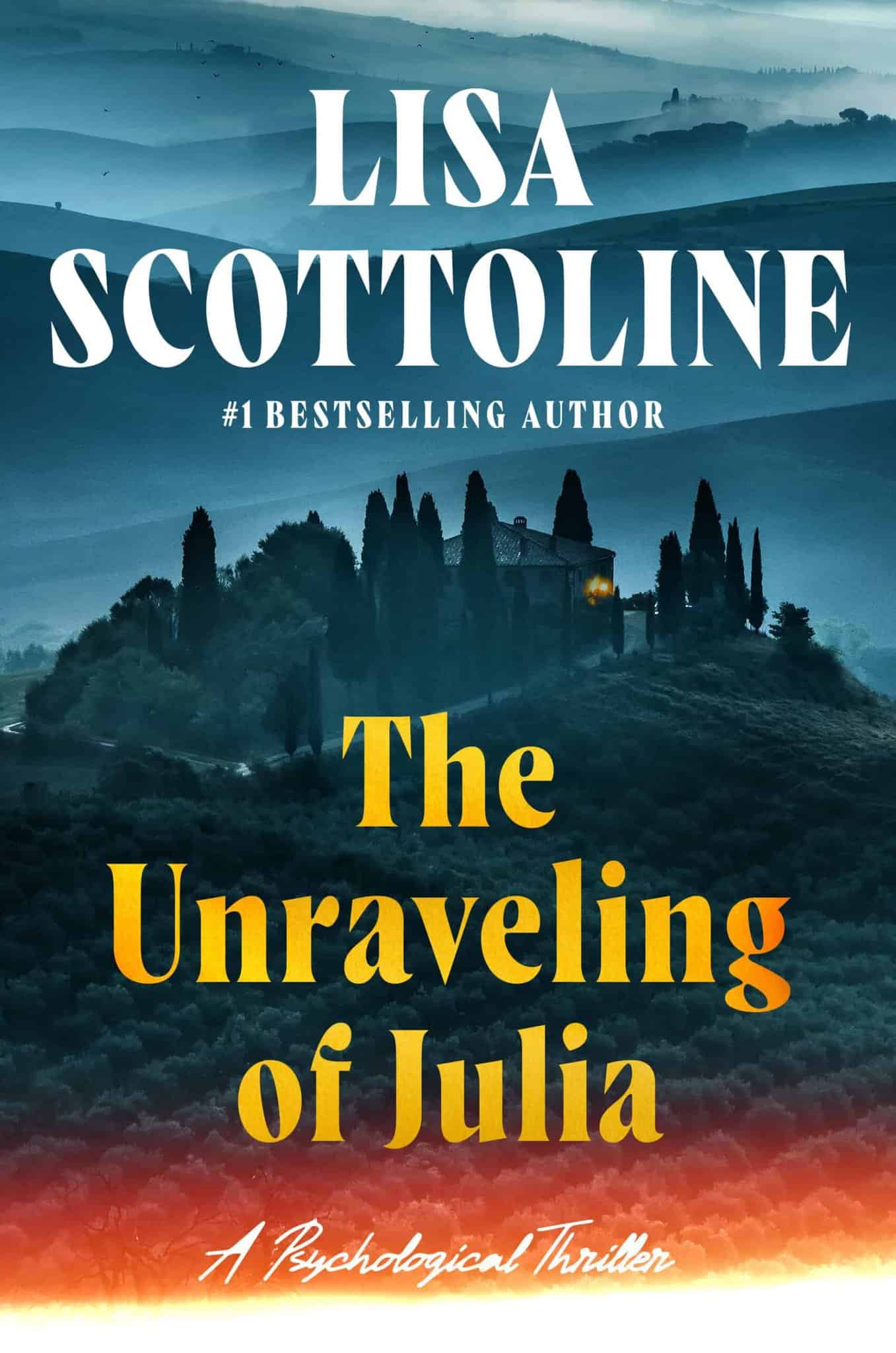 Mystery novel cover featuring scenic landscape of Tuscany with the title 